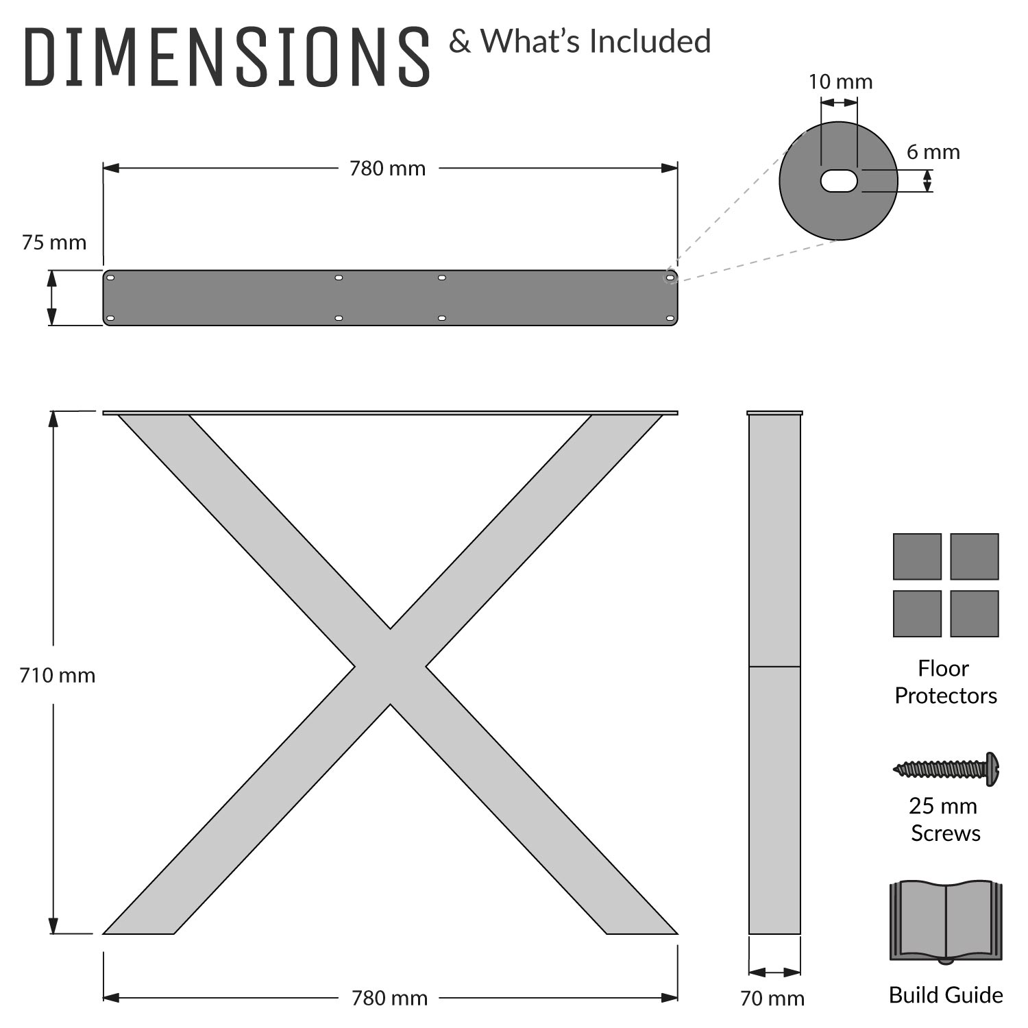 Chunky X-Frame Industrial Legs | 71cm Table Wide
