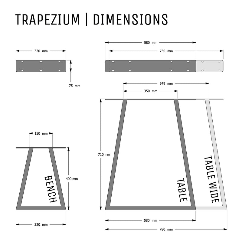Trapezium Industrial Legs | 71cm Table
