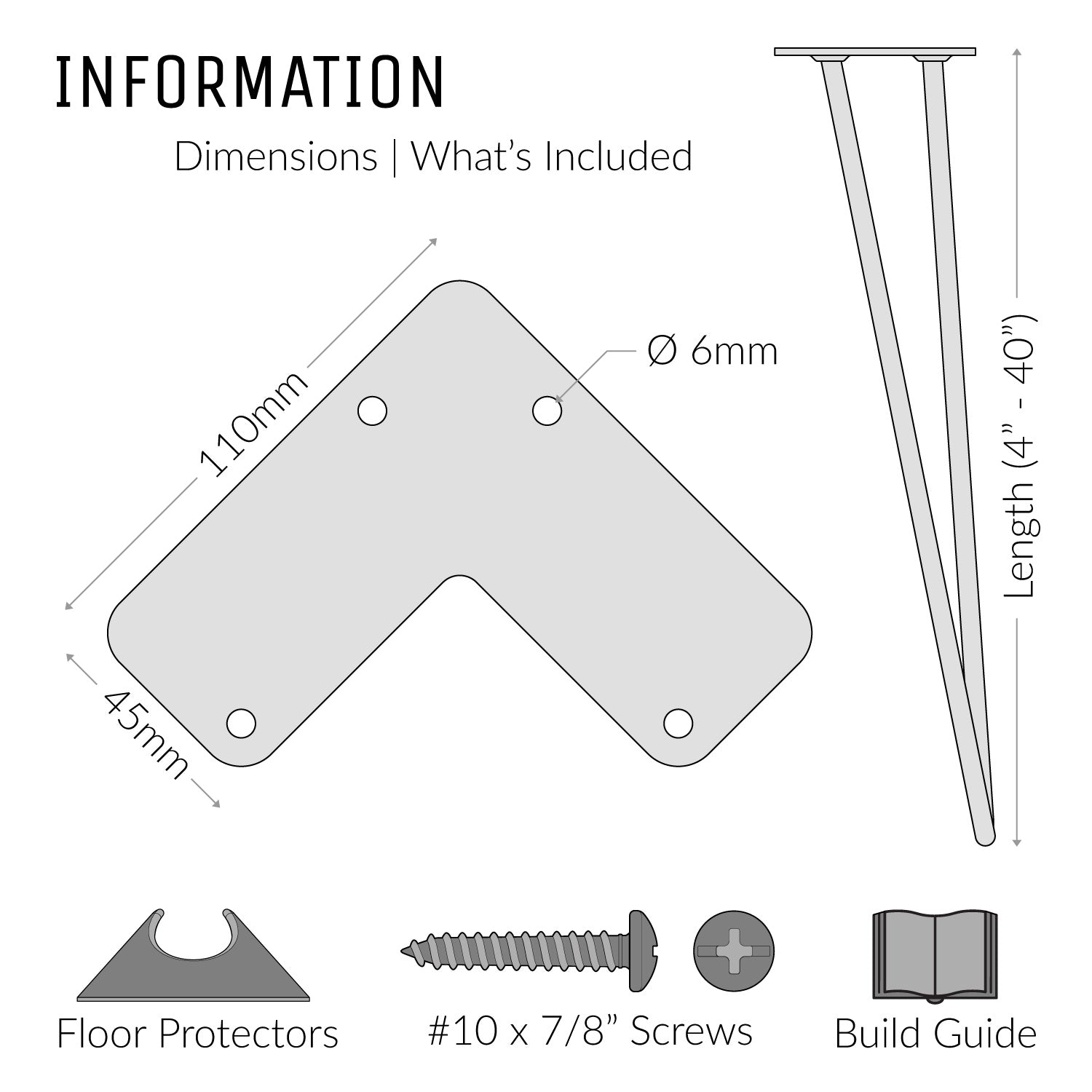 10cm Hairpin Legs - Furniture Feet-2 Rod-Raw Steel-The Hairpin Leg Co.