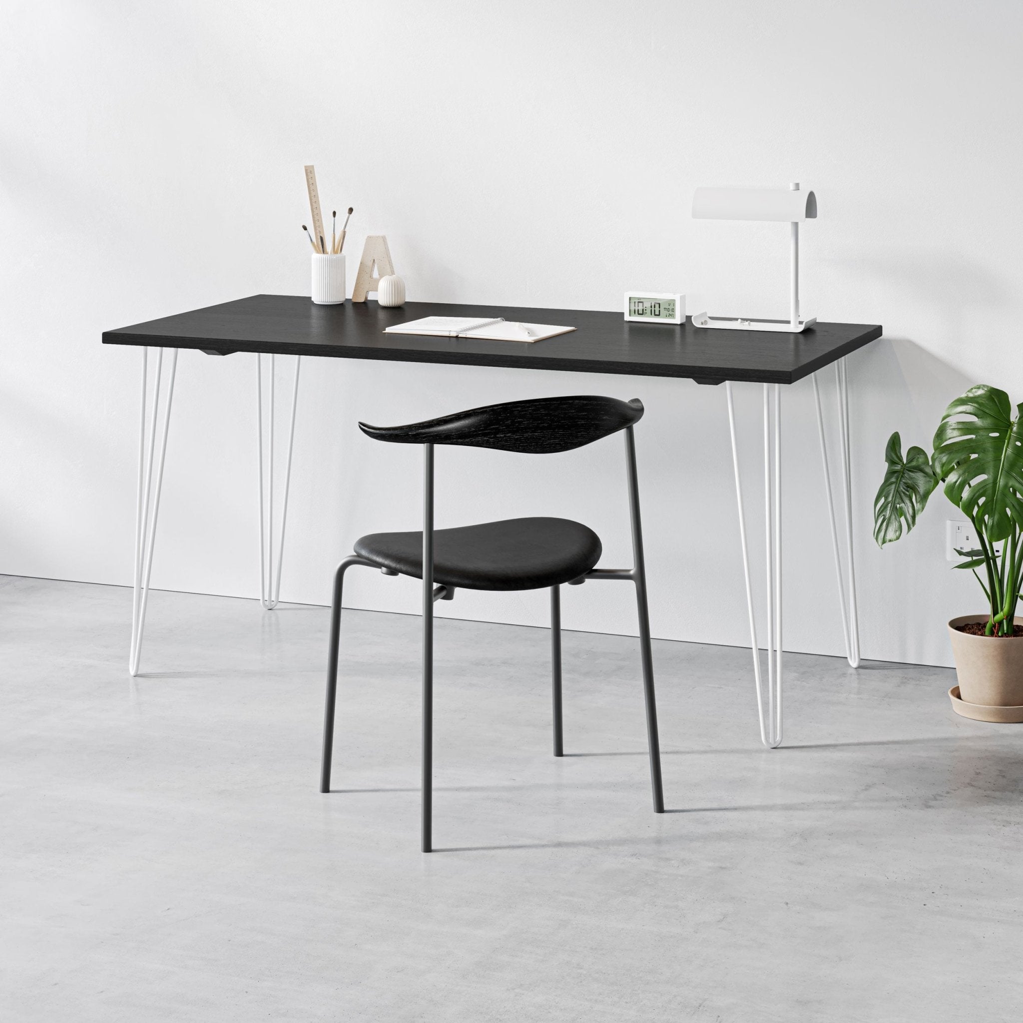 Black Ash Hairpin Table-Small (60cm x 120cm)-White-The Hairpin Leg Co.
