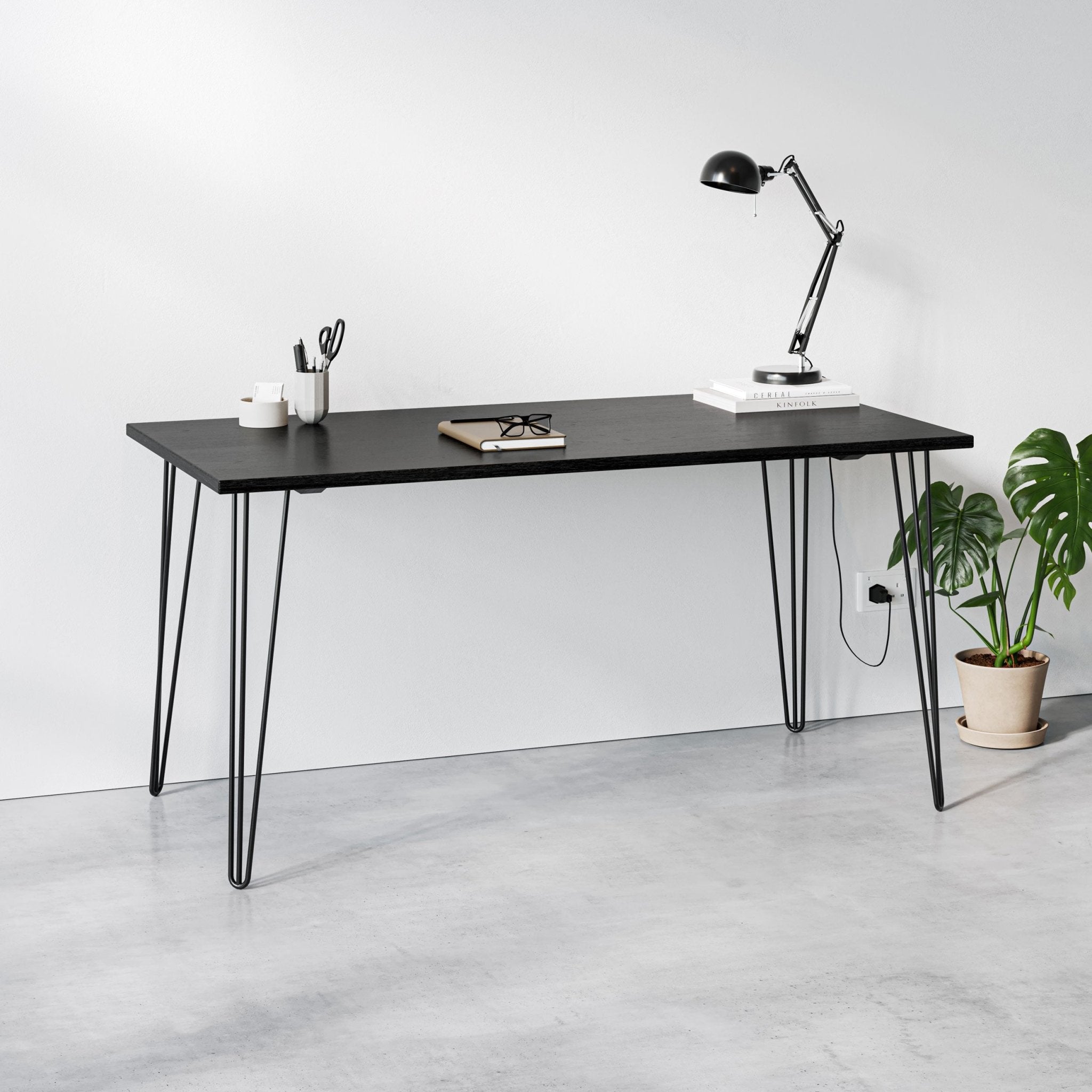 Black Ash Hairpin Table-Small (60cm x 120cm)-Zinc-The Hairpin Leg Co.