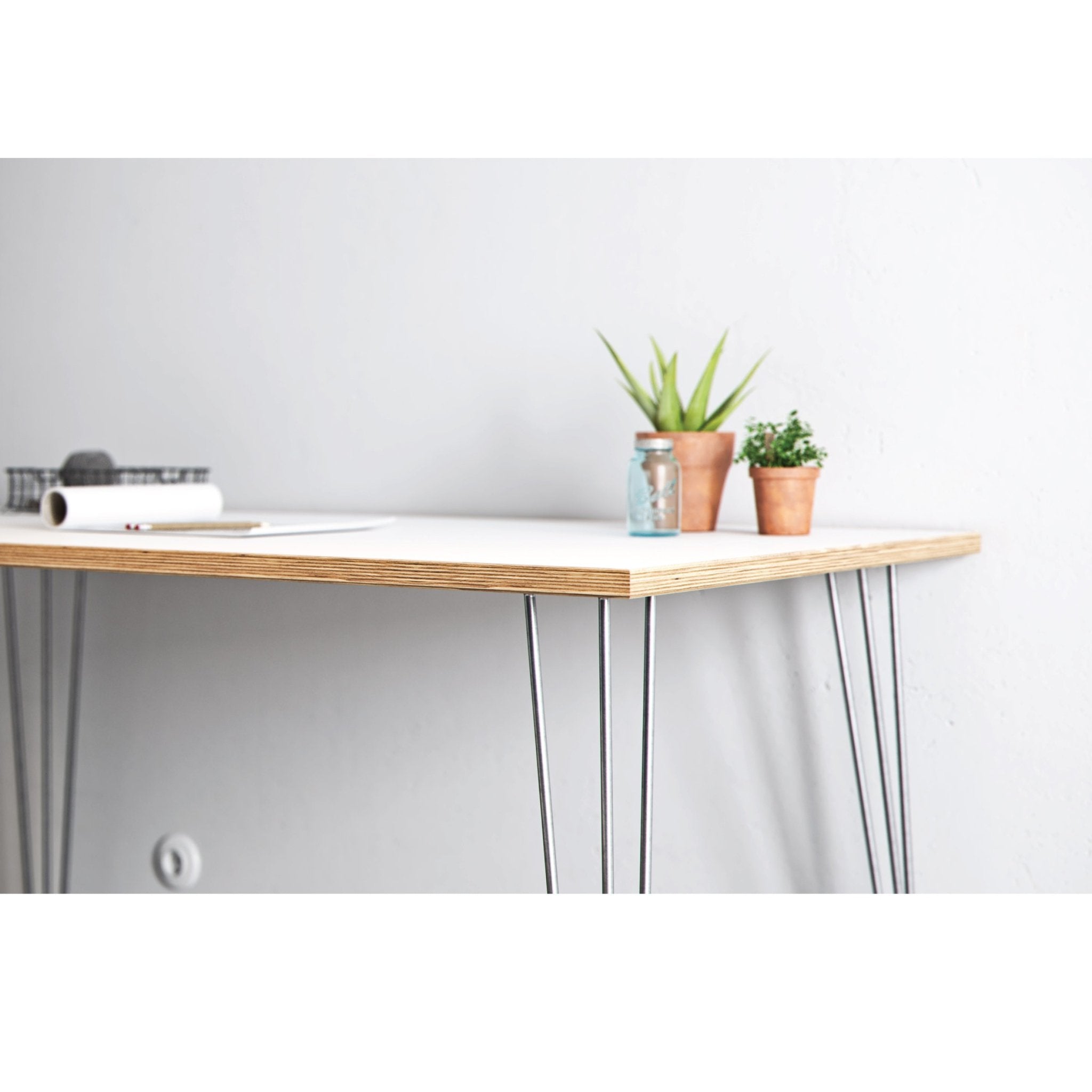 Hairpin Table (White)-White-Small (60cm x 120cm)-The Hairpin Leg Co.