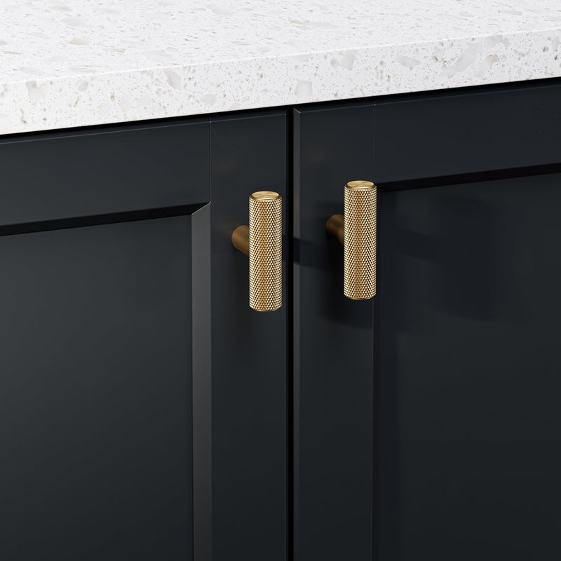 Knurl 15mm Pull Handle-Brushed Brass-T-Bar 55mm-The Hairpin Leg Co.