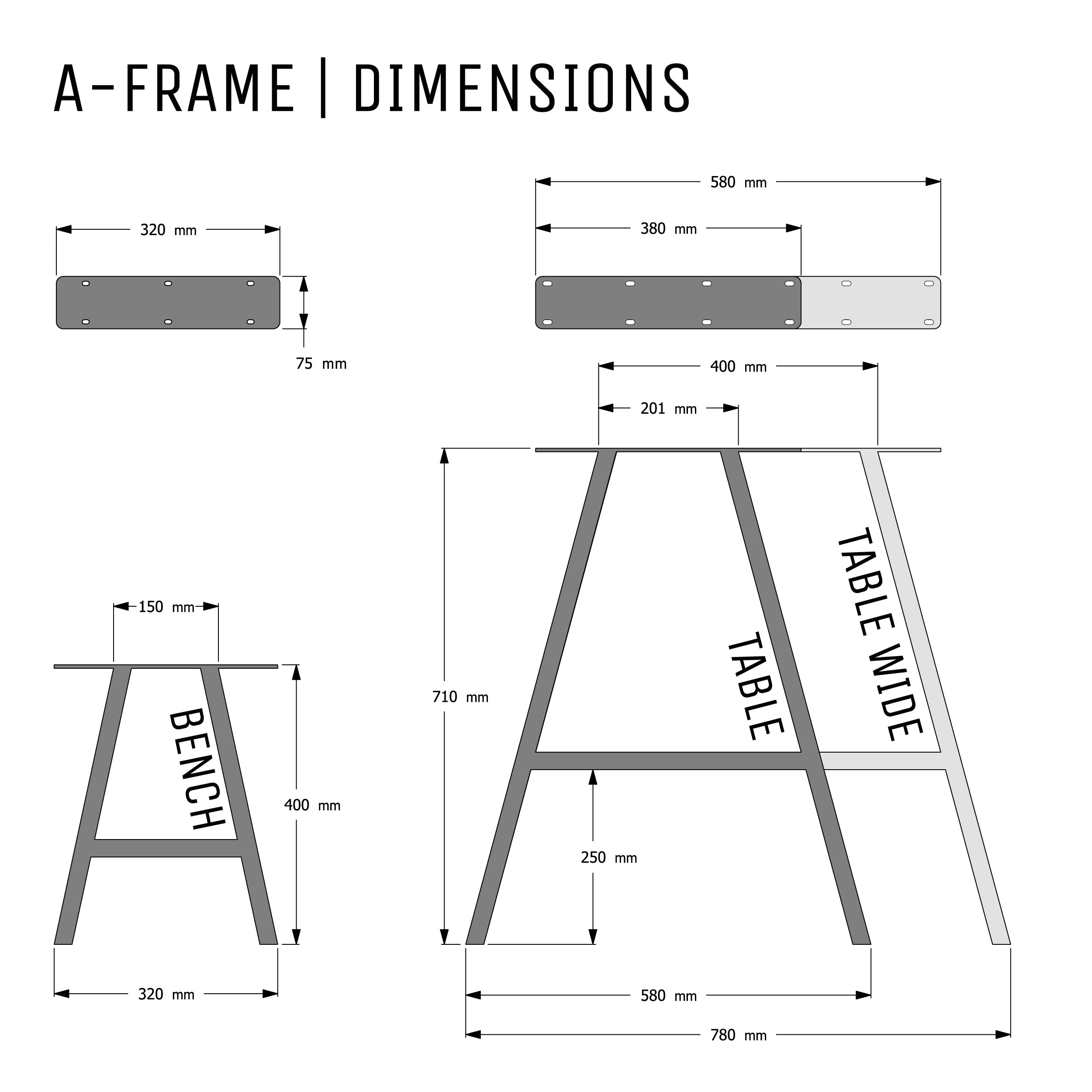 A-Frame Industrial legs | 40cm Bench