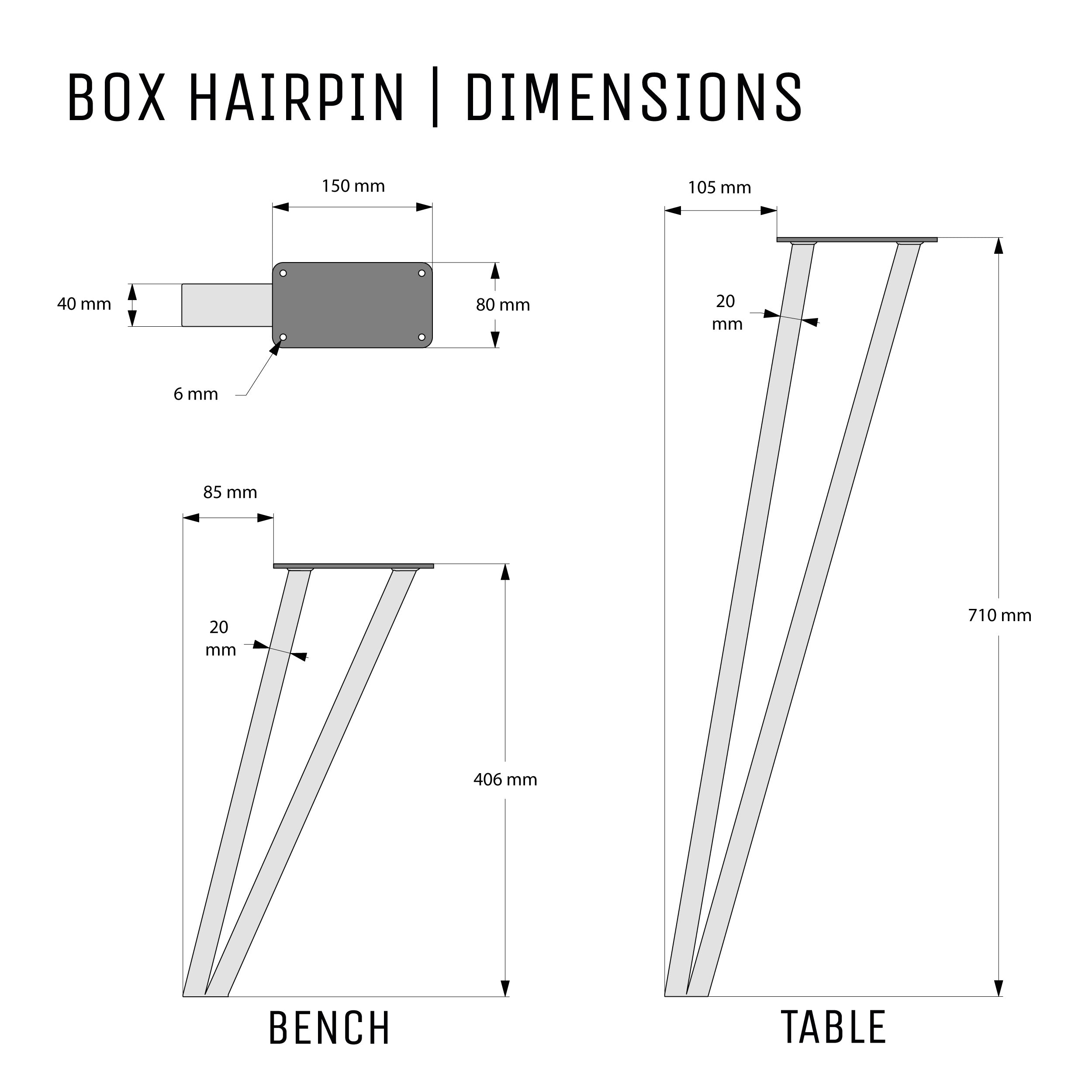 Box Hairpin Legs | 40cm Bench