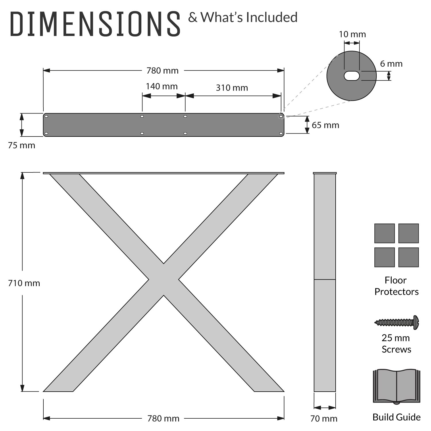 Chunky X-Frame Industrial Legs | 71cm Table Wide