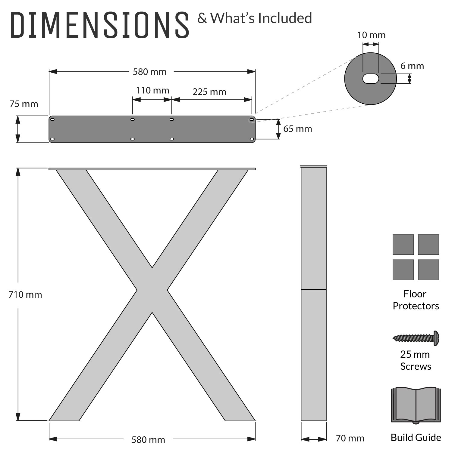 Chunky X-Frame Industrial Legs | 71cm Table