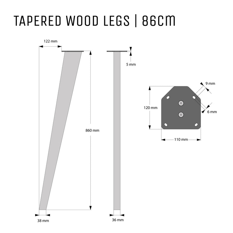86cm Tapered Oak Table Legs