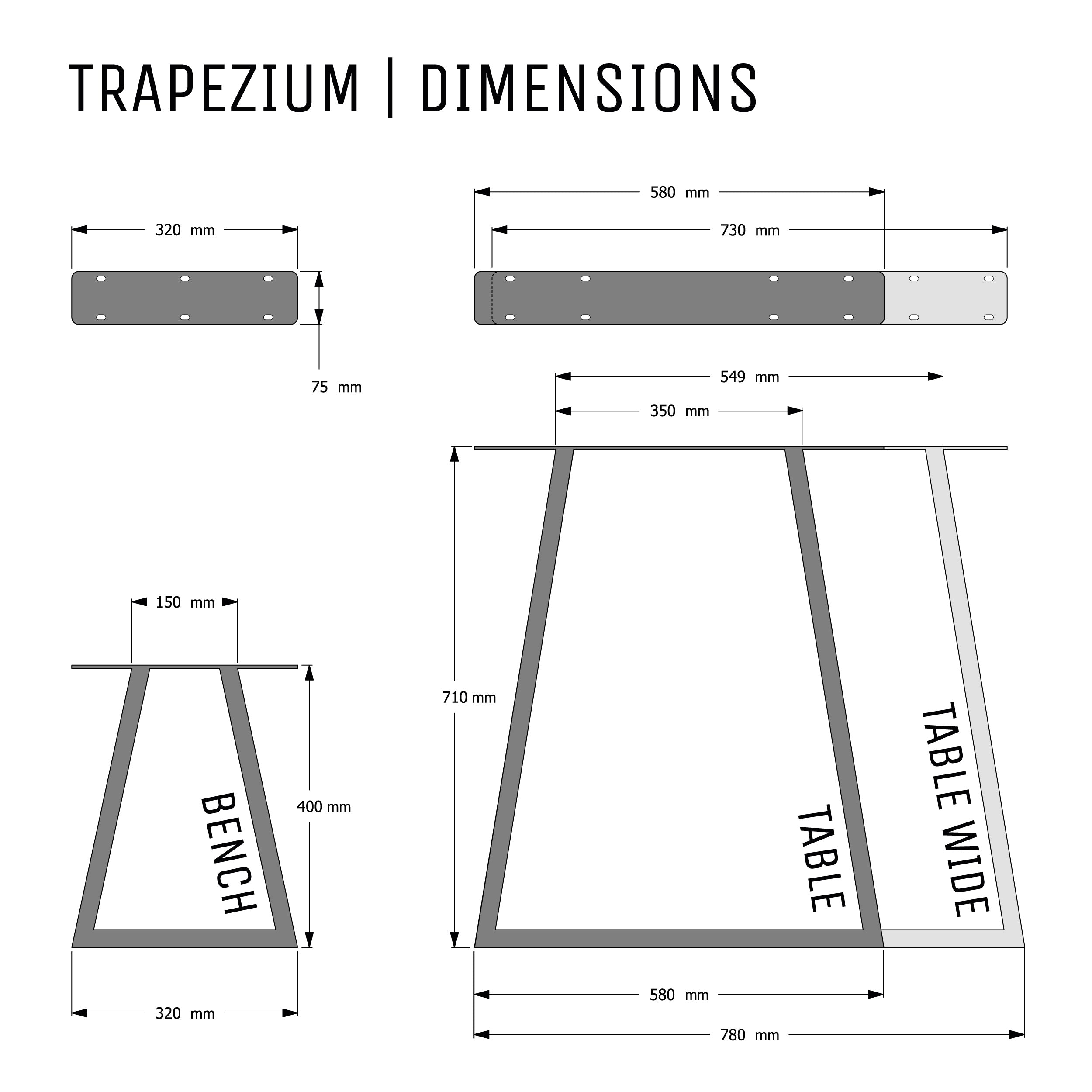 Trapezium Industrial Legs | 40cm Bench
