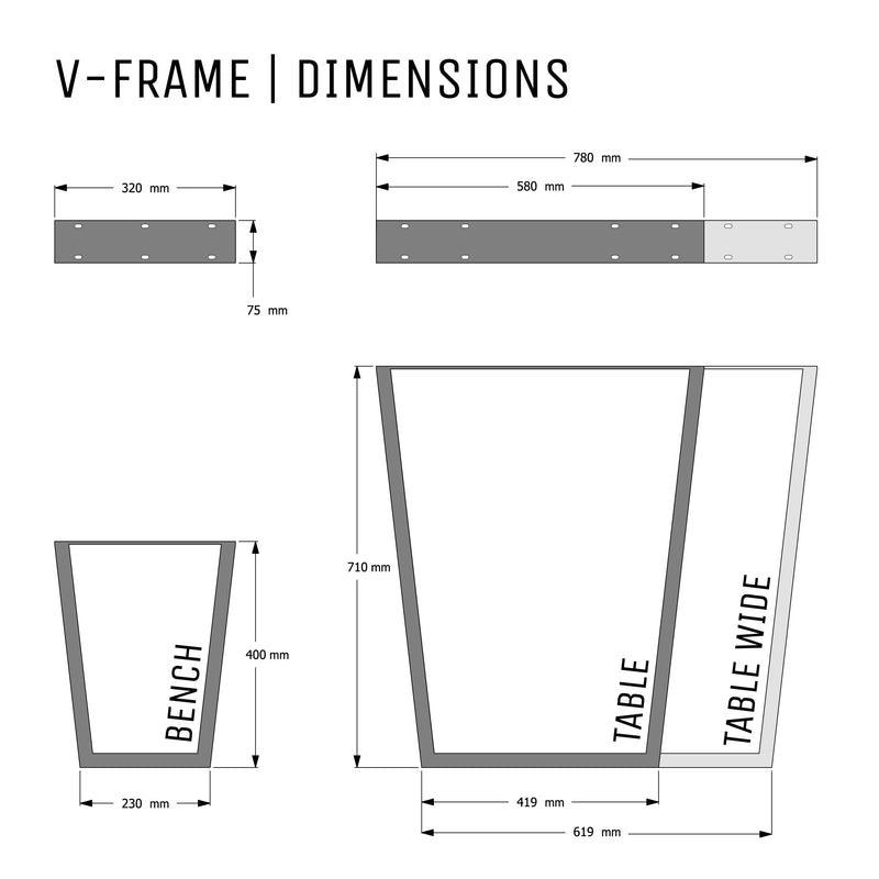 V-Frame Industrial legs | 40cm Bench