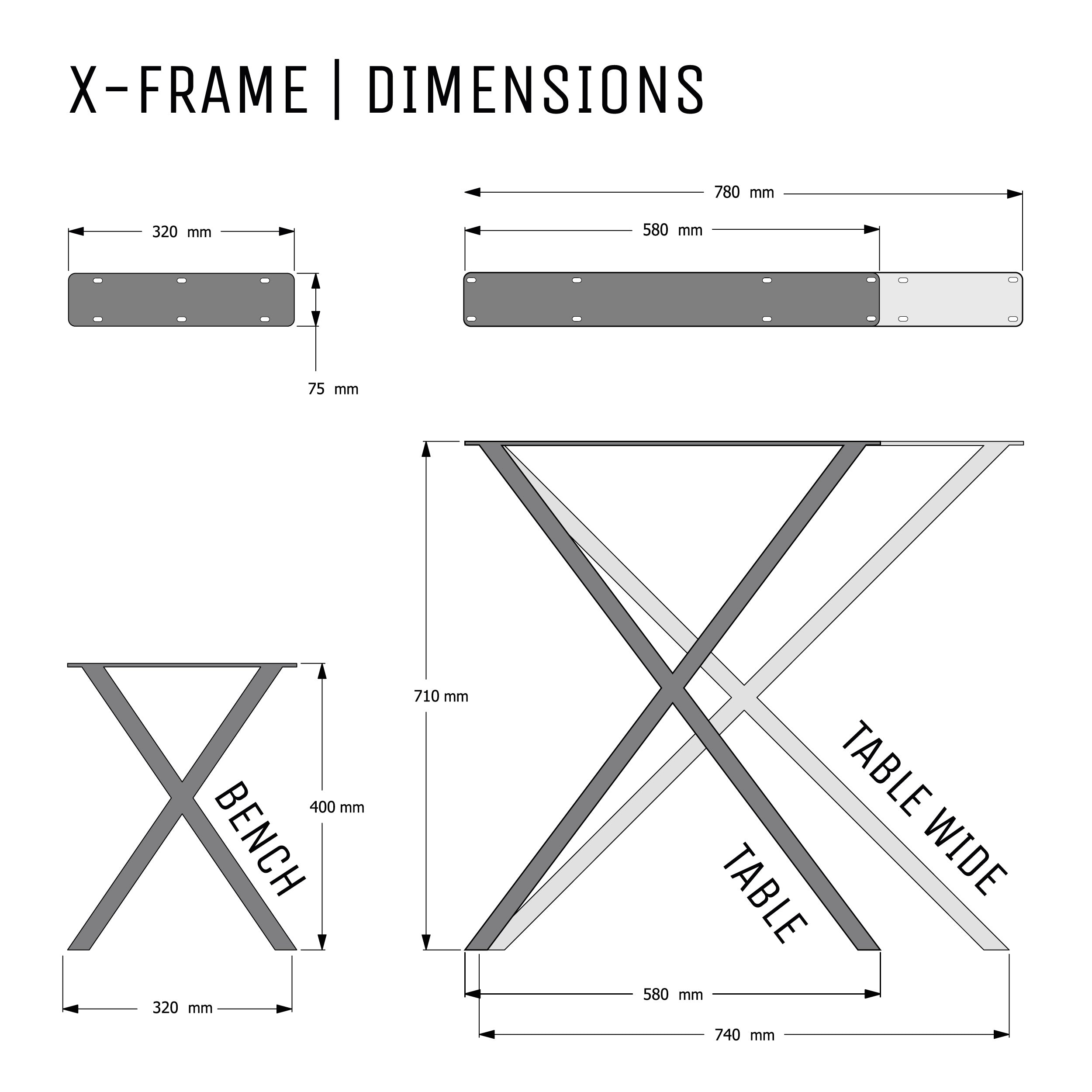 X-Frame Industrial legs | 71cm Table Wide