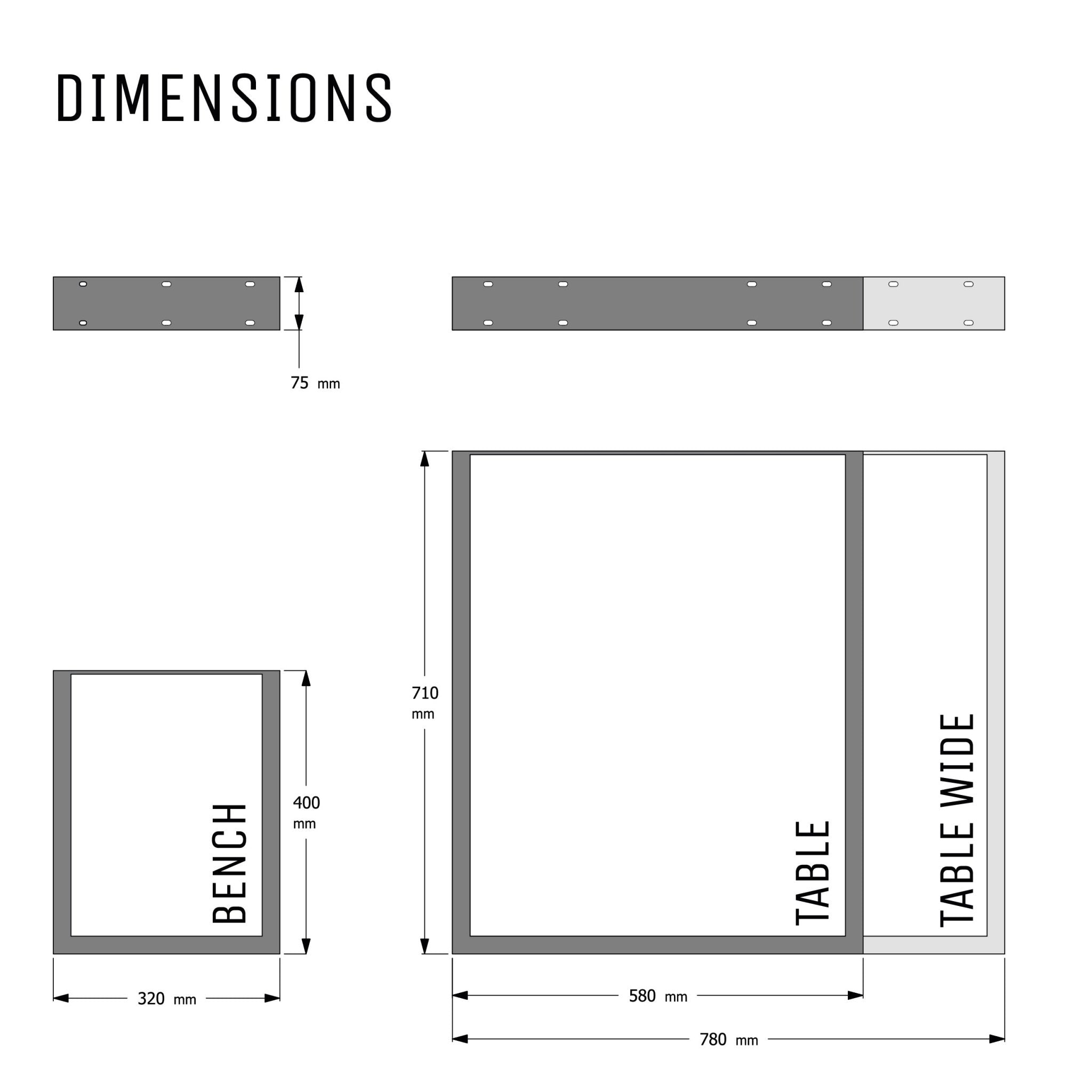 Square Industrial legs-Table Wide (H71cm x W78cm)-Raw Steel-The Hairpin Leg Co.