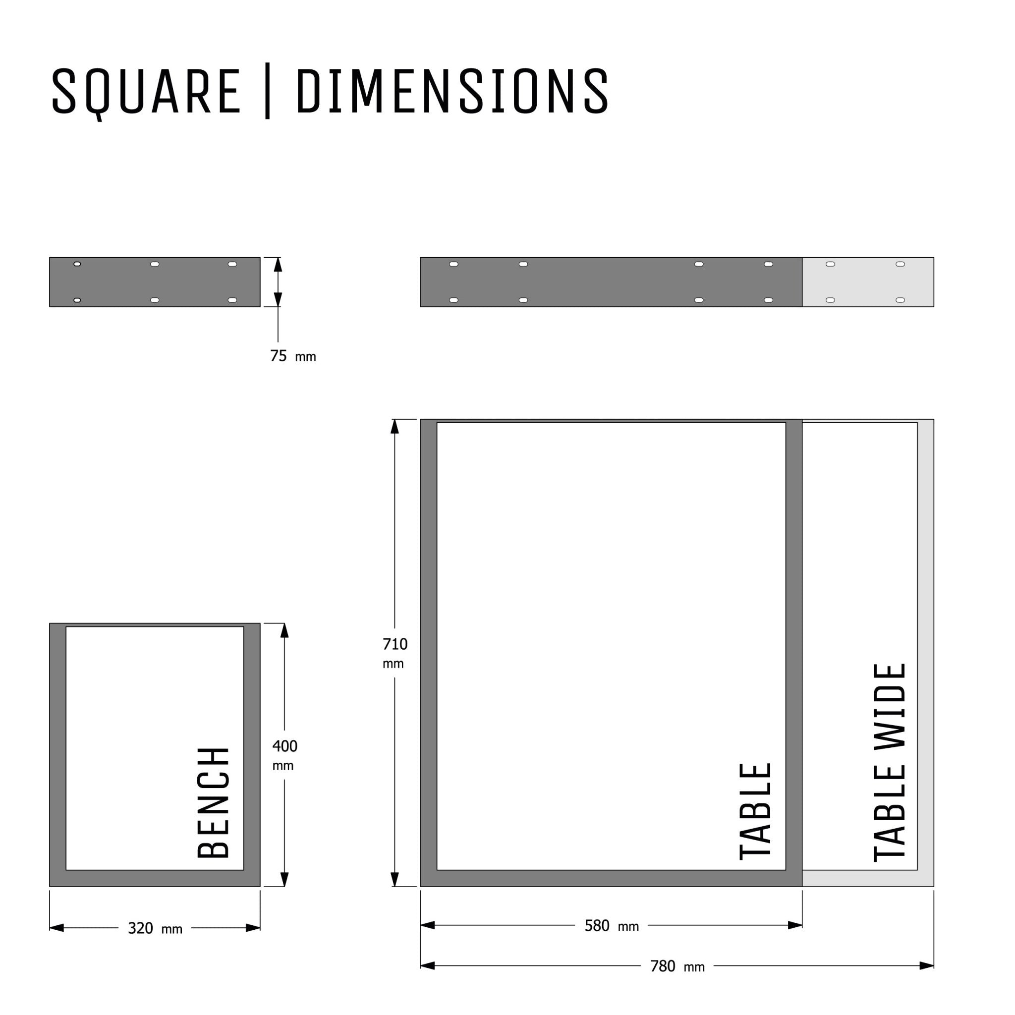 Square Industrial legs-Table Wide (H71cm x W78cm)-White-The Hairpin Leg Co.