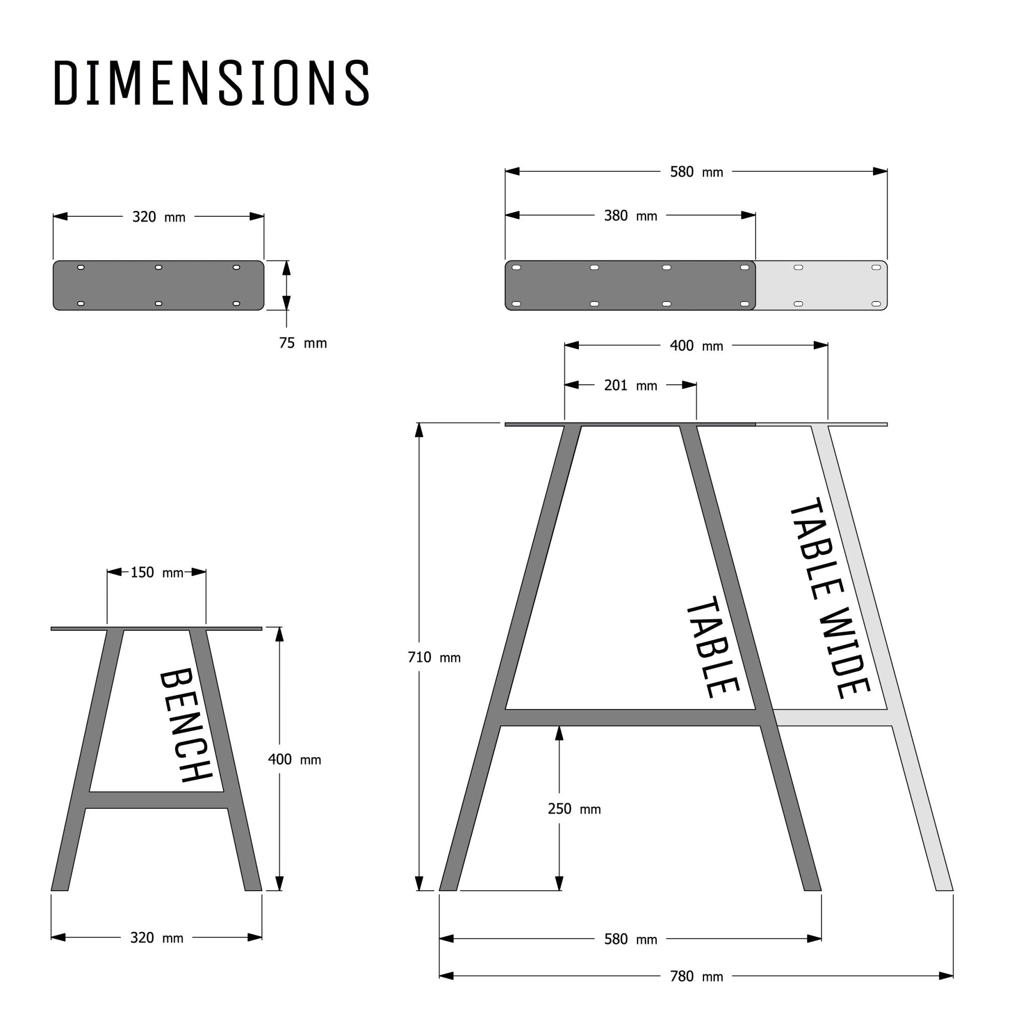 A-Frame Industrial legs-Table (H71cm x W58cm)-Raw Steel-The Hairpin Leg Co.