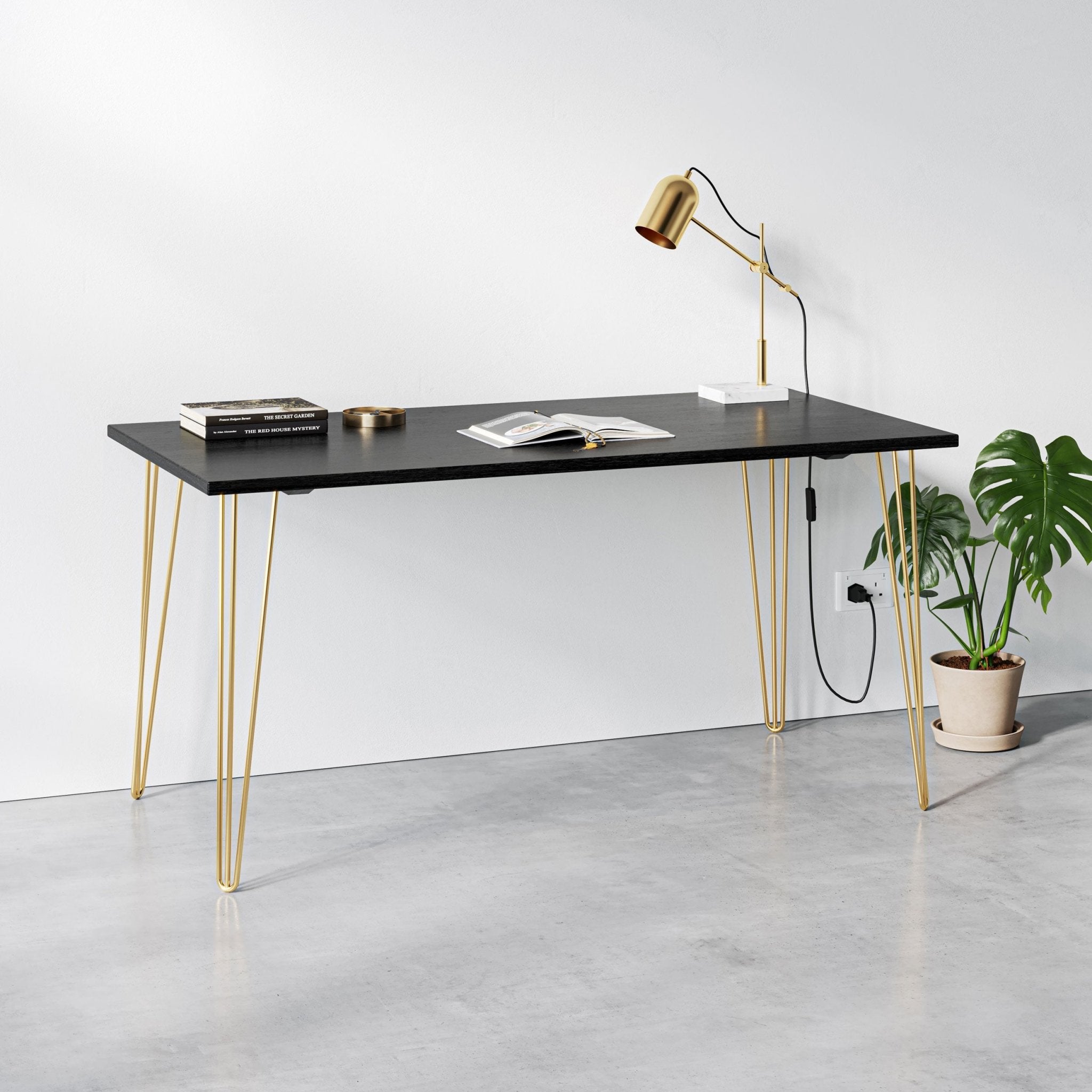Black Ash Hairpin Table-Small (60cm x 120cm)-Gold-The Hairpin Leg Co.