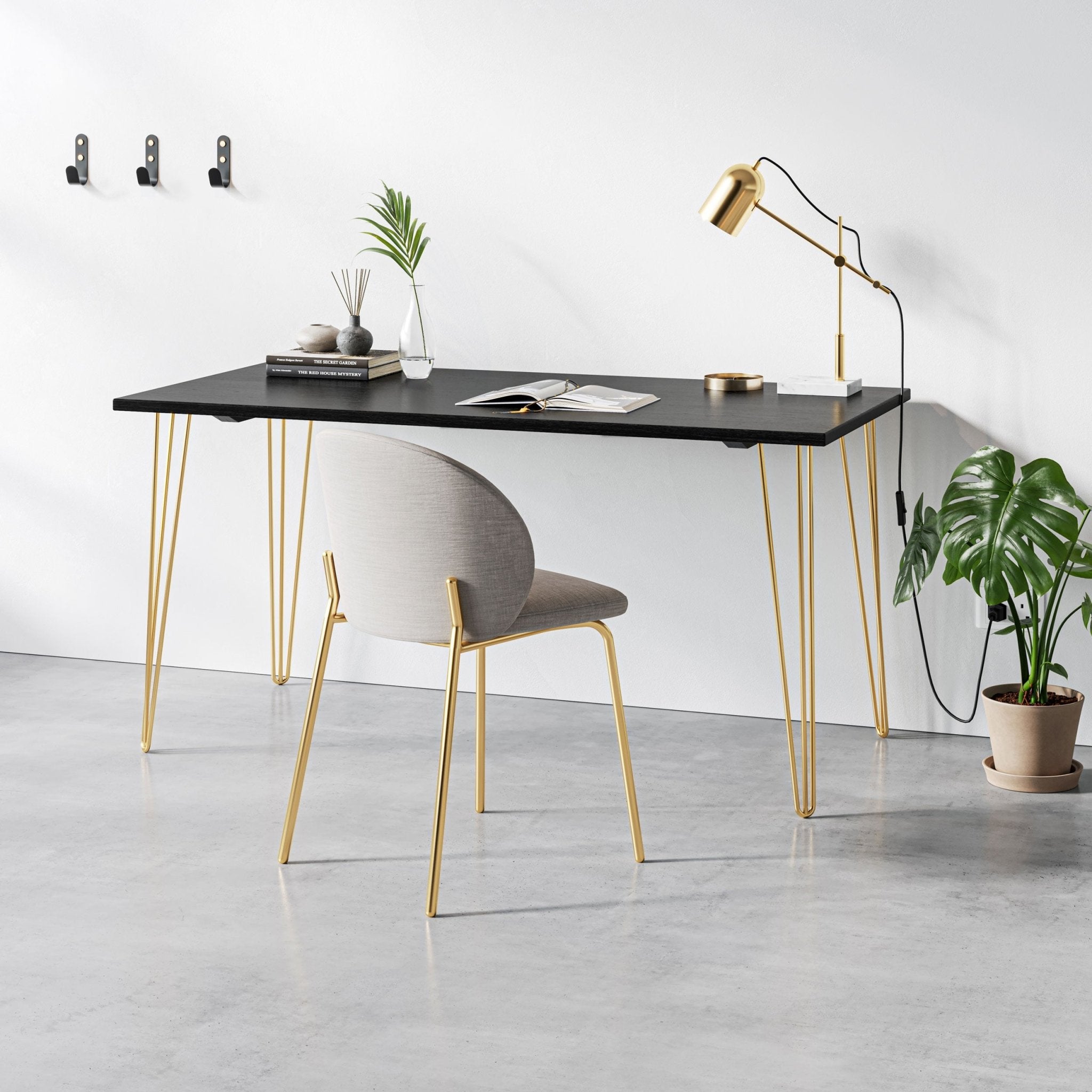 Black Ash Hairpin Table-Small (60cm x 120cm)-Gold-The Hairpin Leg Co.