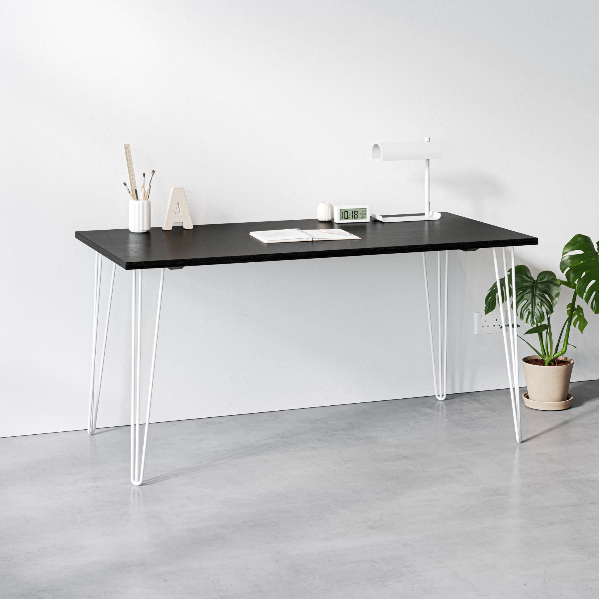 Black Ash Hairpin Table-Small (60cm x 120cm)-White-The Hairpin Leg Co.