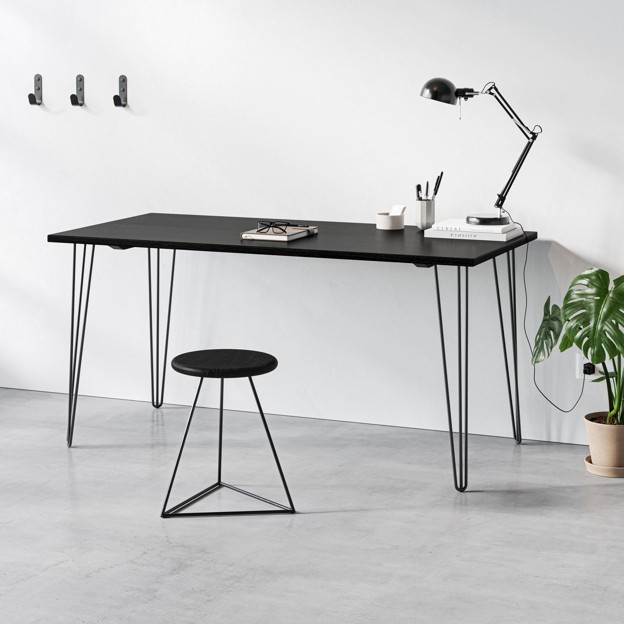 Black Ash Hairpin Table-Small (60cm x 120cm)-Zinc-The Hairpin Leg Co.