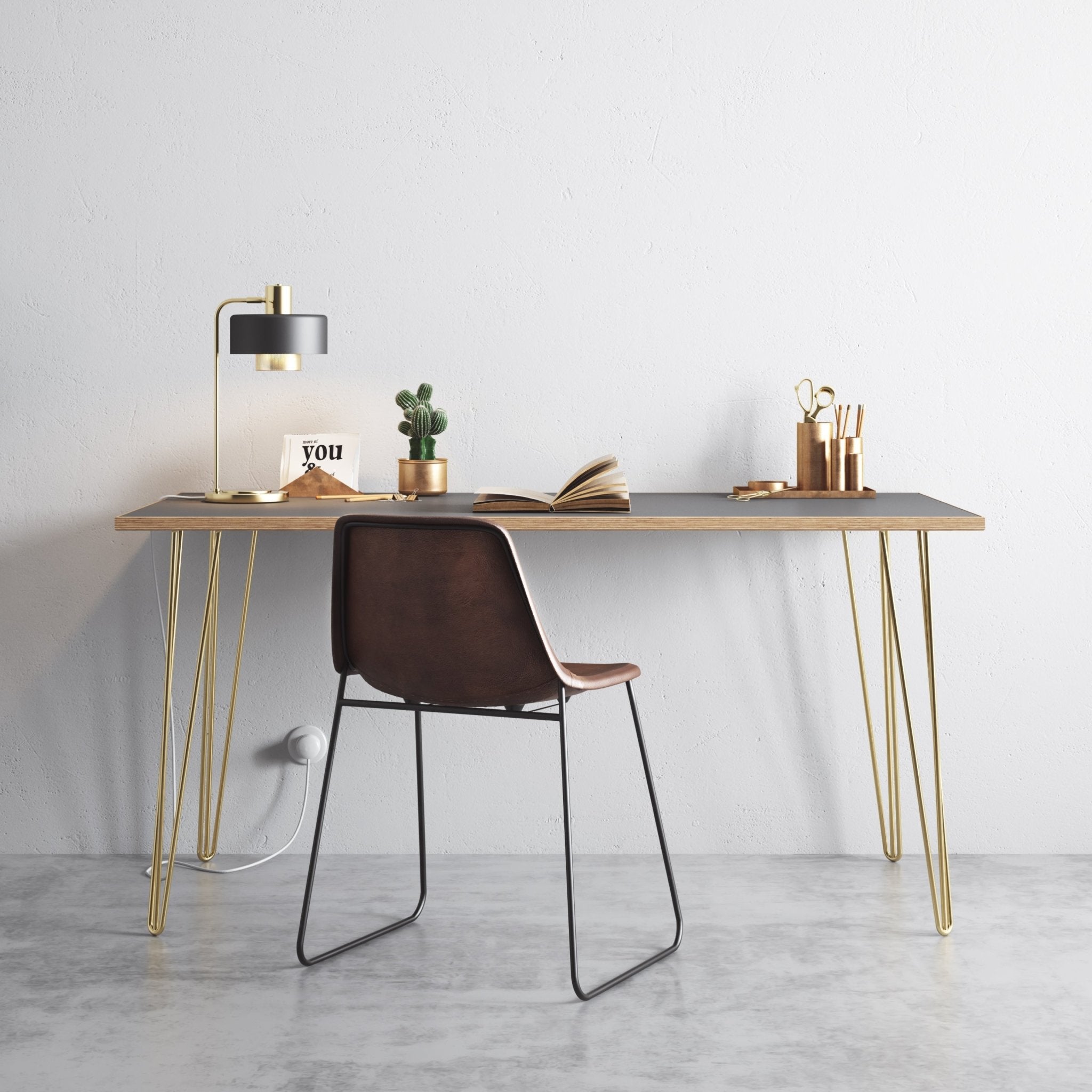 Gold Hairpin Legs-28" / 71cm - Desk & Dining Table-3 Rod-The Hairpin Leg Co.