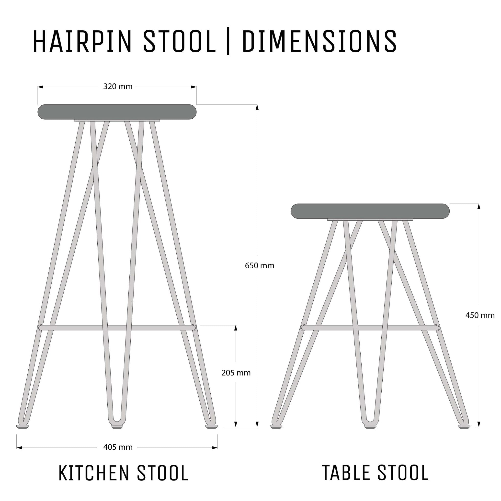 Hairpin Stool, Oak-65cm / 25.5 inch - Kitchen Stool-Black-The Hairpin Leg Co.