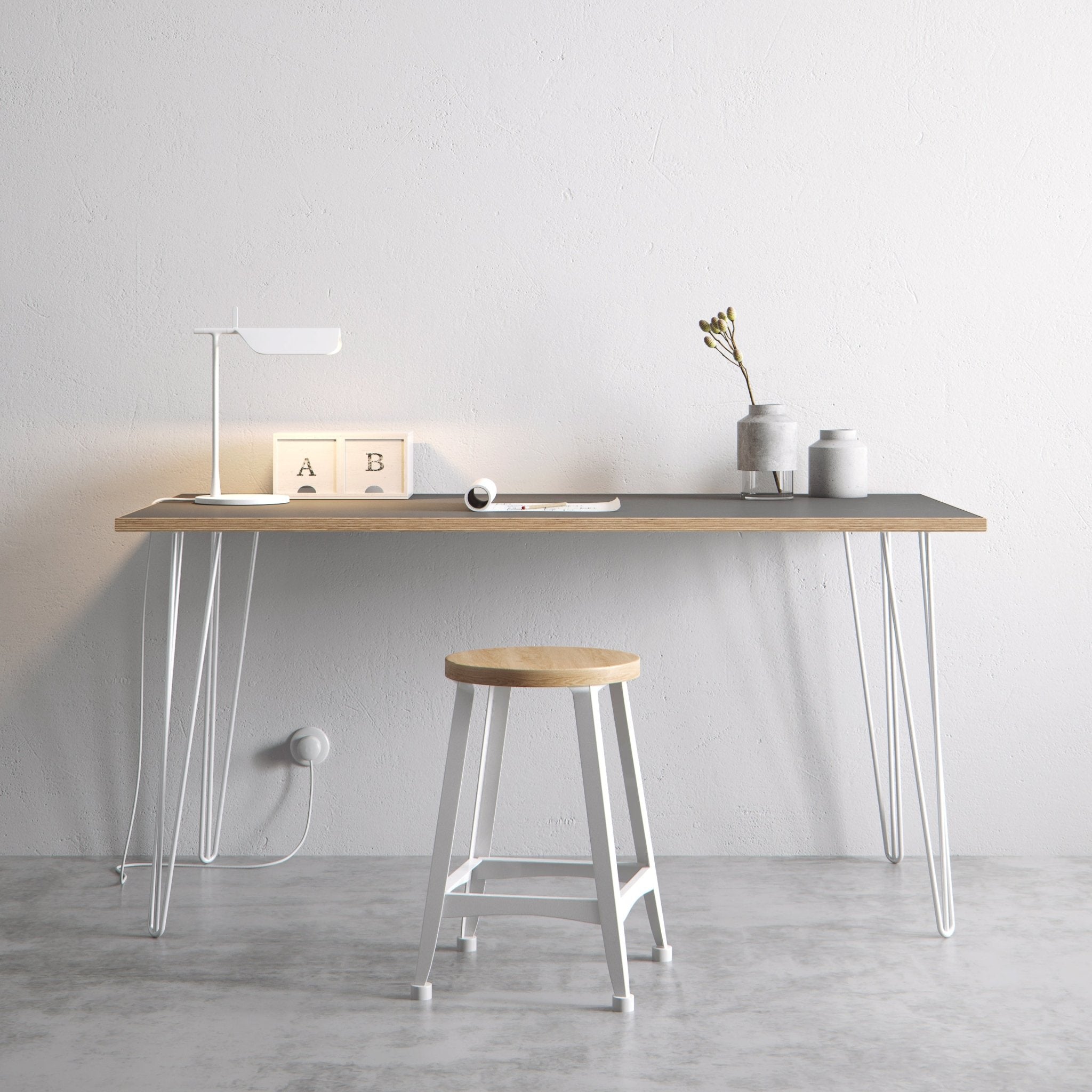 Hairpin Table (Grey)-Grey-Small (60cm x 120cm)-The Hairpin Leg Co.
