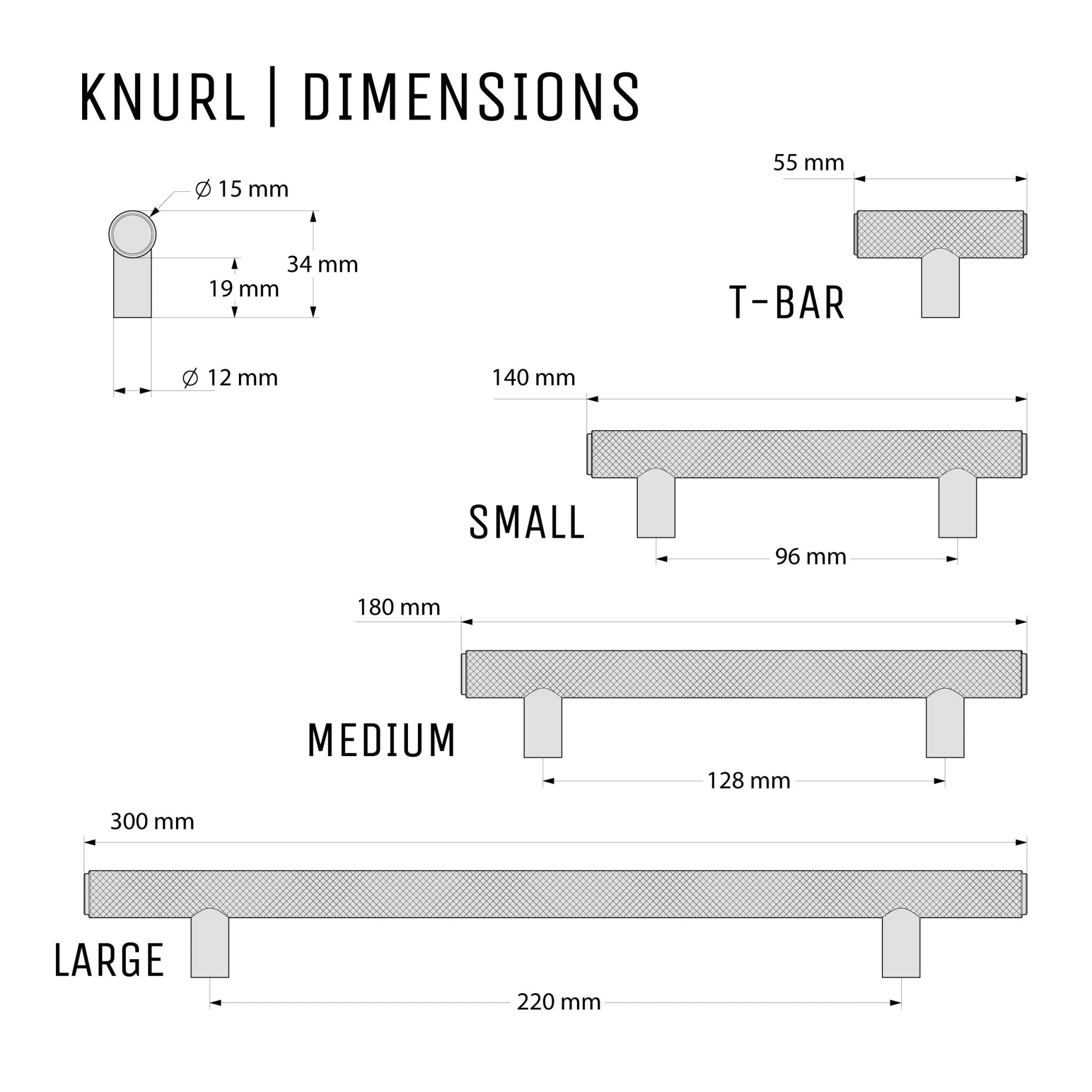 Knurl 15mm Pull Handle-Brushed Brass-T-Bar 55mm-The Hairpin Leg Co.