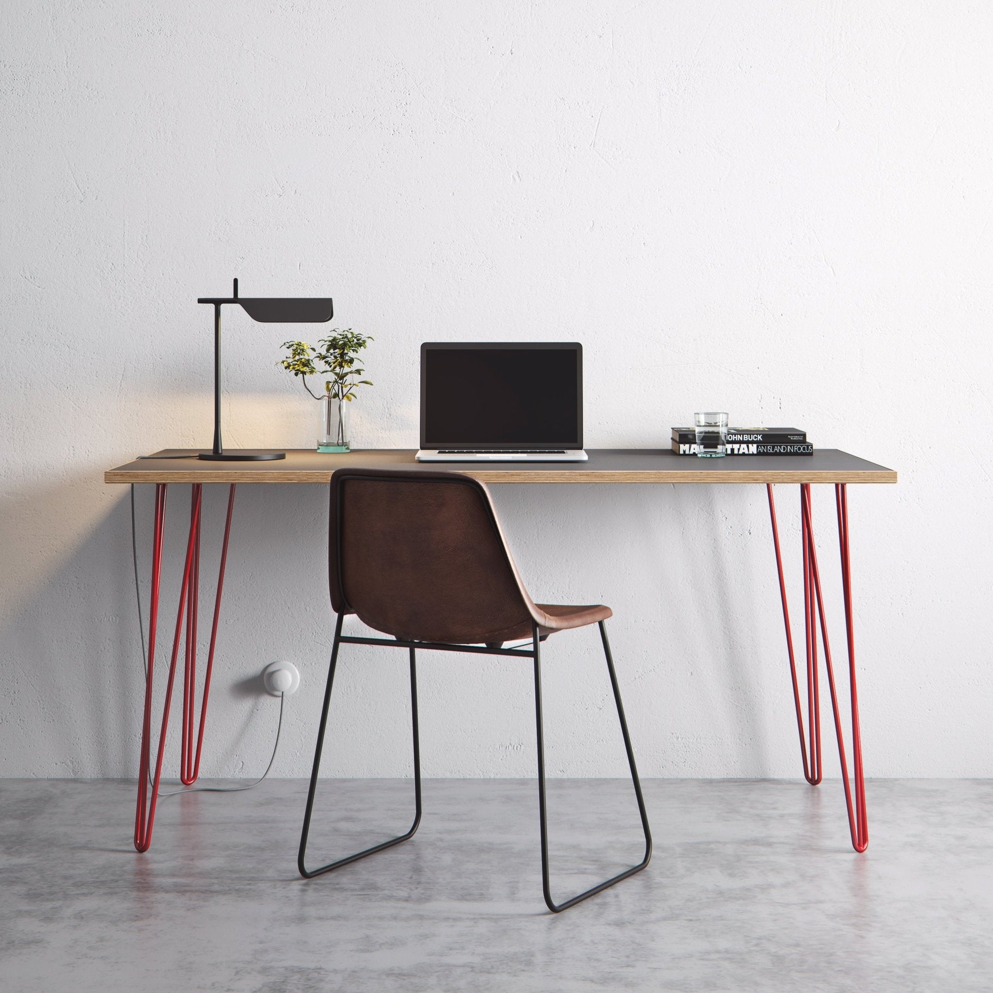 Red Hairpin Legs-28" / 71cm - Desk & Dining Table-3 Rod-The Hairpin Leg Co.