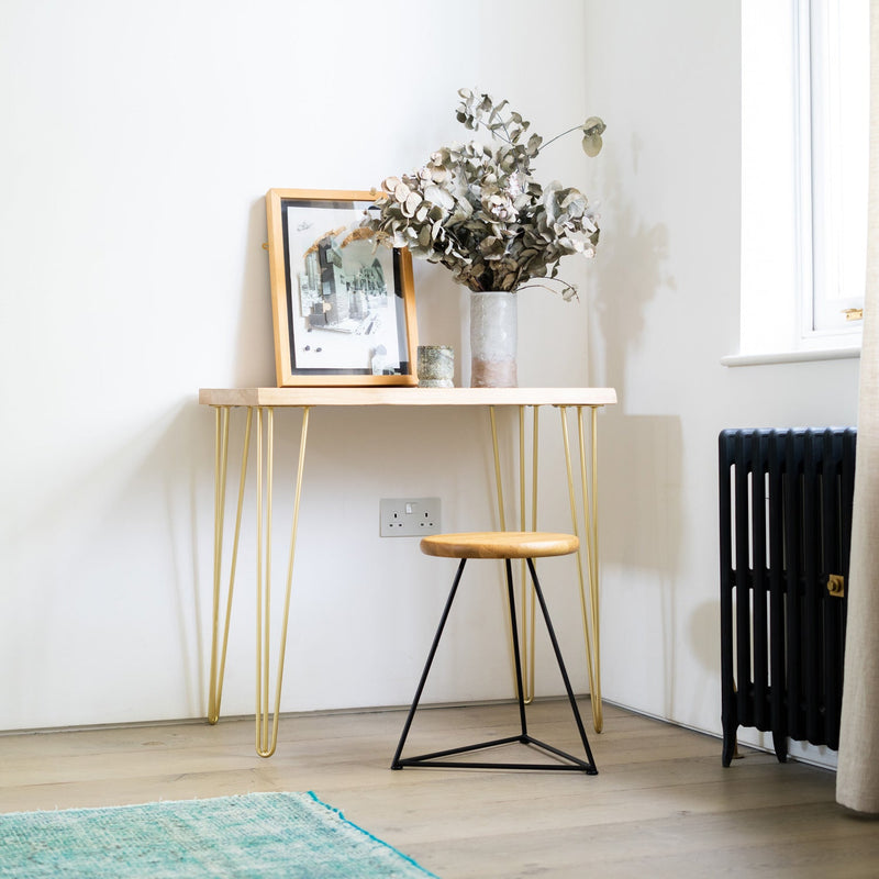 Satin Brass Hairpin Legs-28" / 71cm - Desk & Dining Table-3 Rod-The Hairpin Leg Co.