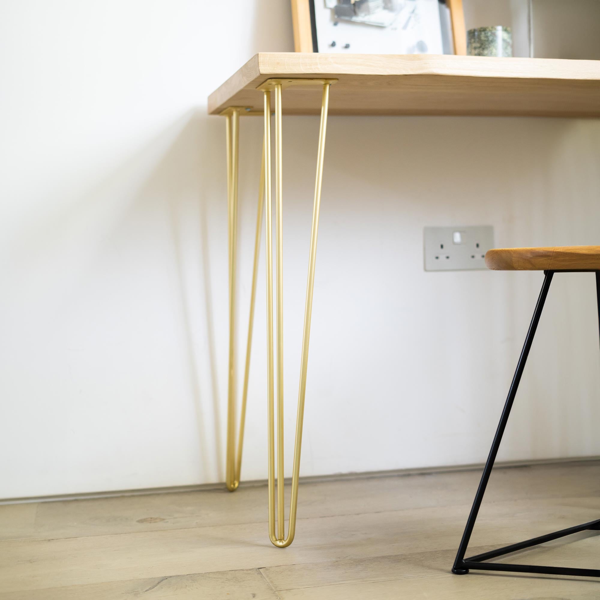 Satin Brass Hairpin Legs-28" / 71cm - Desk & Dining Table-3 Rod-The Hairpin Leg Co.