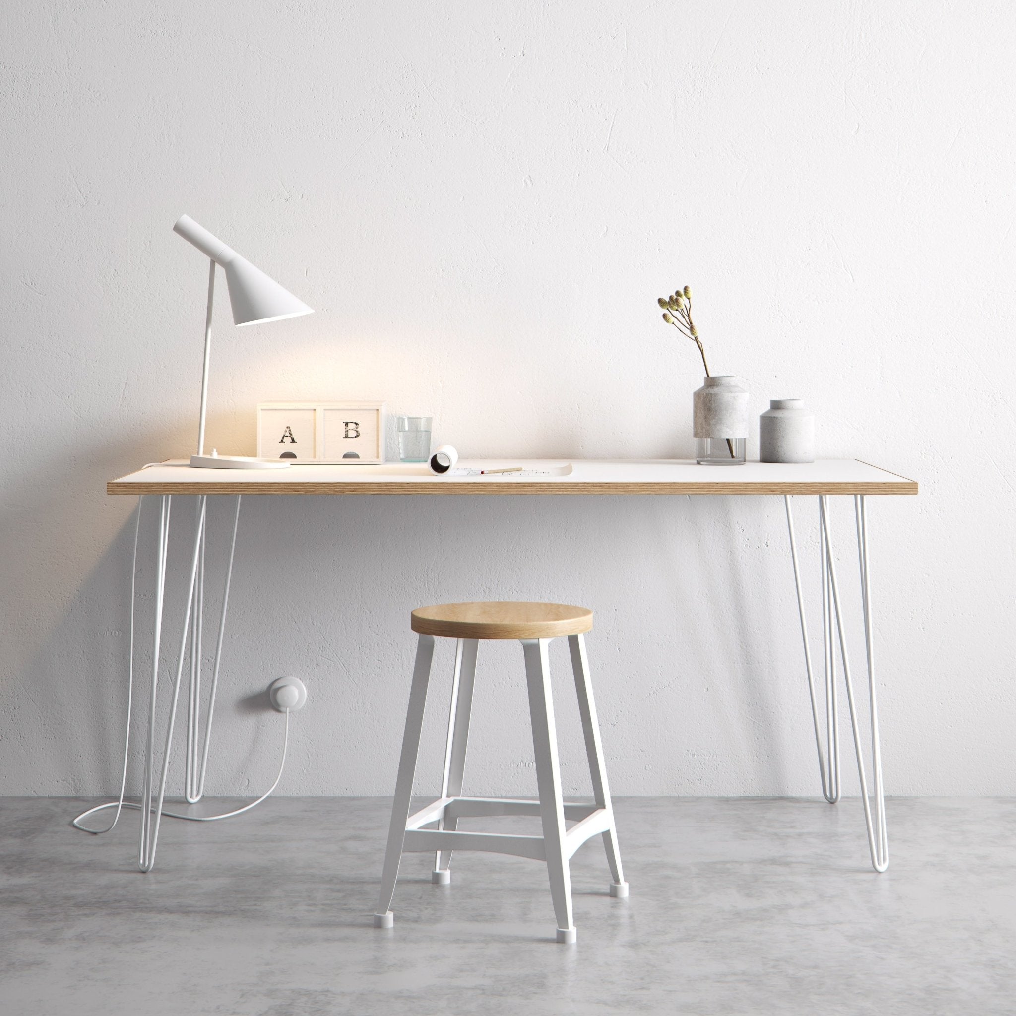 White Hairpin Legs-28" / 71cm - Desk & Dining Table-3 Rod-The Hairpin Leg Co.