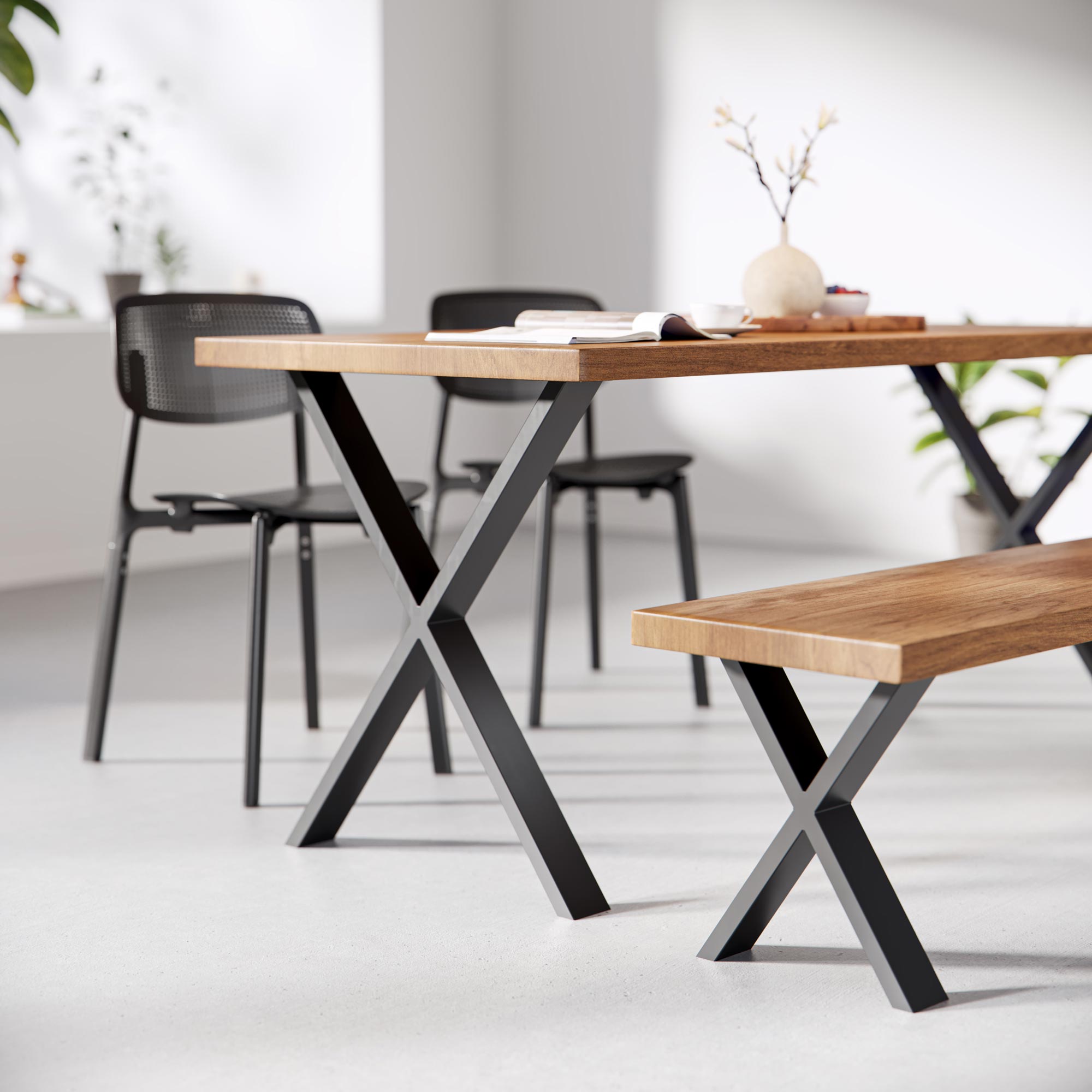 X-Frame Industrial legs-Table (H71cm x W58cm)-Black-The Hairpin Leg Co.
